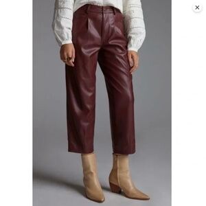 NWT PILCRO THE BREAKER CROPPED FAUX LEATHER PANTS in Wine/Sz. 32